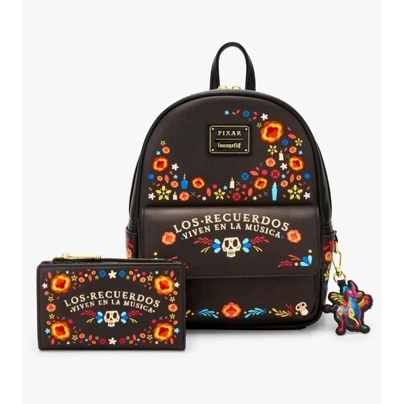 Loungefly Handbags - Loungefly Disney Pixar Coco Floral Embroidered Backpack & Wallet Day Of The Dead
